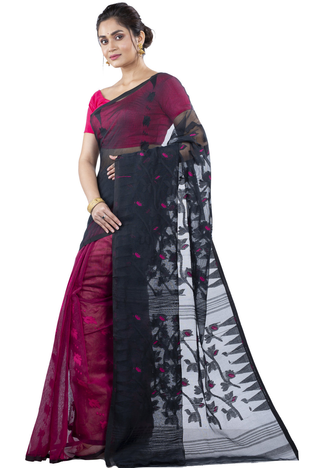 Black Rani Blended Cotton Moha_Jamdani Jamdani Saree (807)